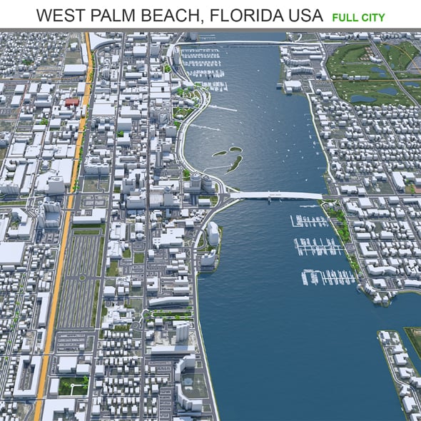 West Palm Beach city Florida USA 3d model 40km
